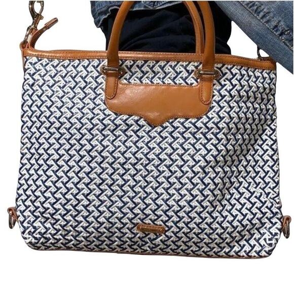 Rebecca Minkoff Womens Handbag Leather Woven Purse Shoulder Bag Blue White - Picture 4 of 16